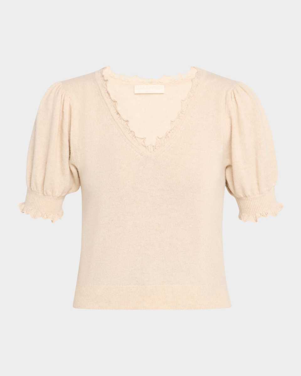 Polline Cashmere Frilled Puff-Sleeve Sweater
